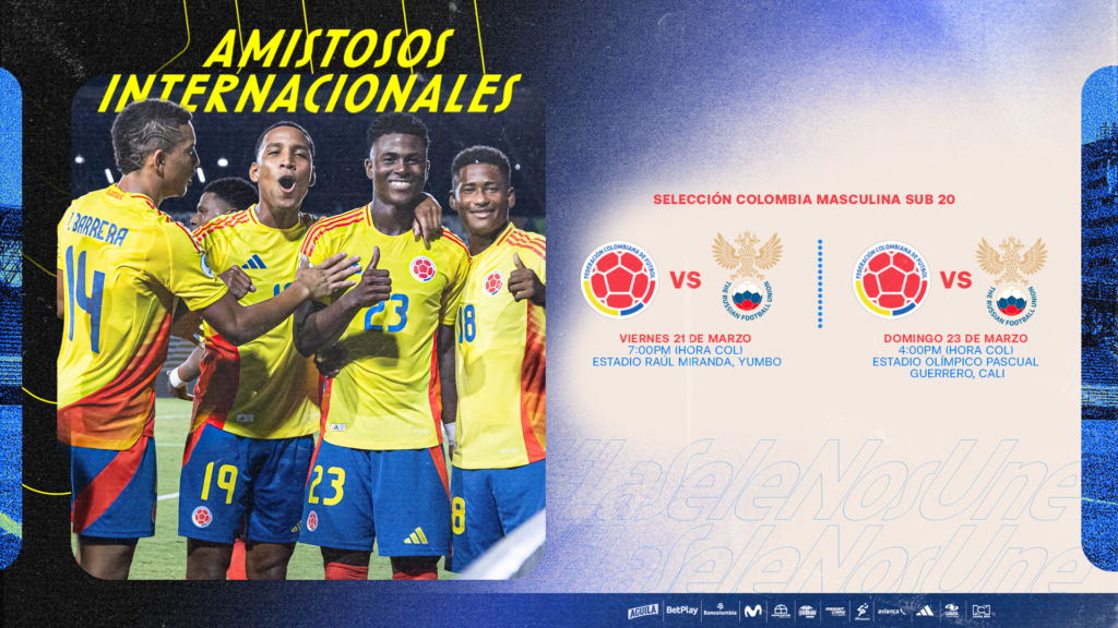 La Selección Colombia Masculina Sub-20 enfrentará a Rusia